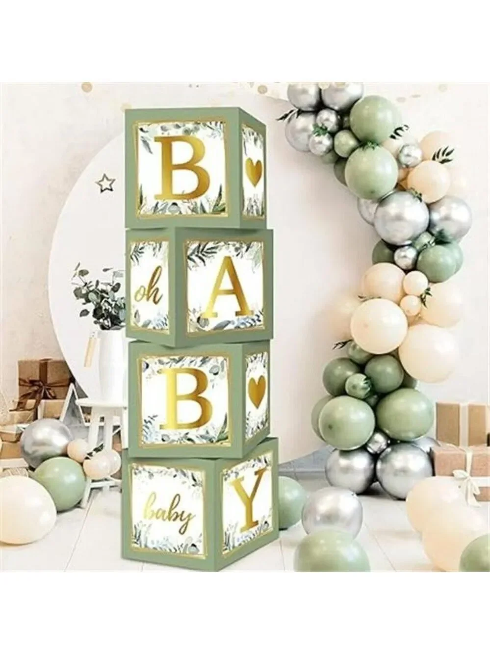 Sage Green Baby Shower Balloon Boxes Gender Reveal Party Decorations Set